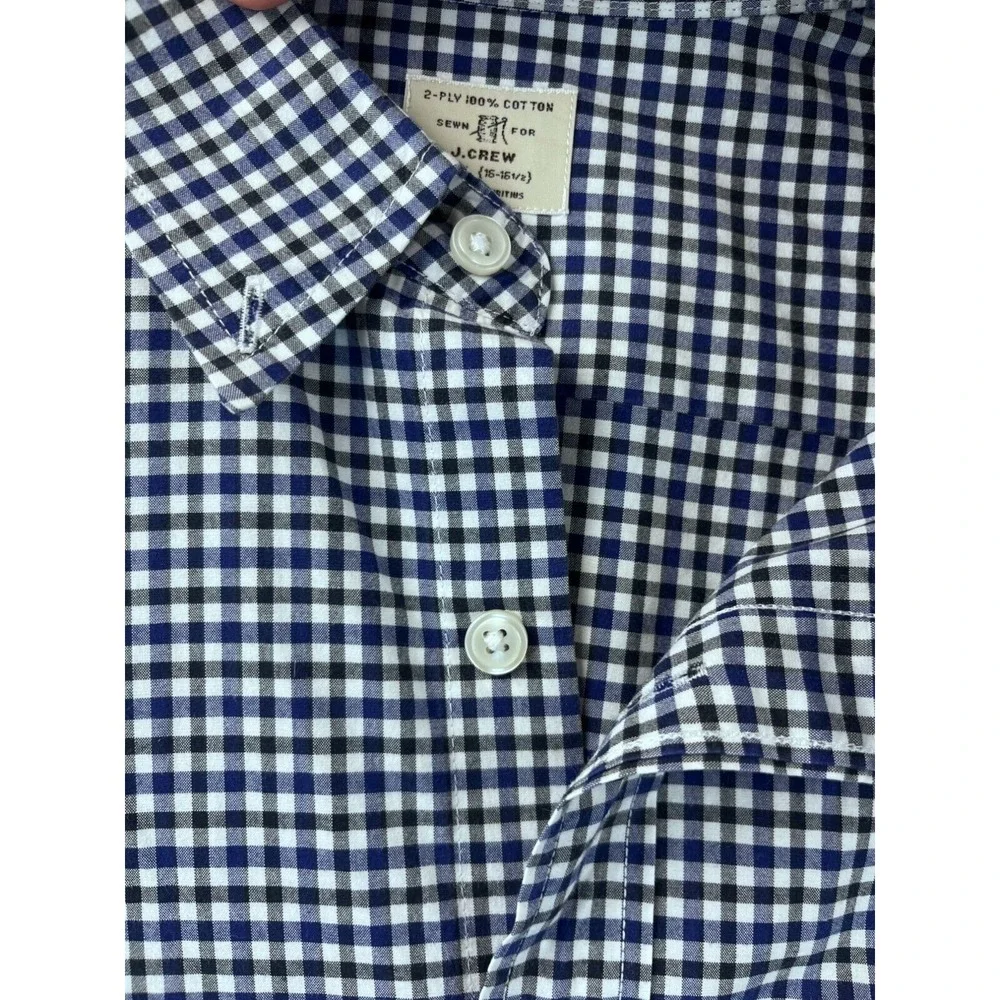 J.Crew Mens Blue & White‎ Gingham Long Sleeve Cotton Shirt Size L Blue White